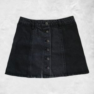 Black Jean Button-front Mini Skirt